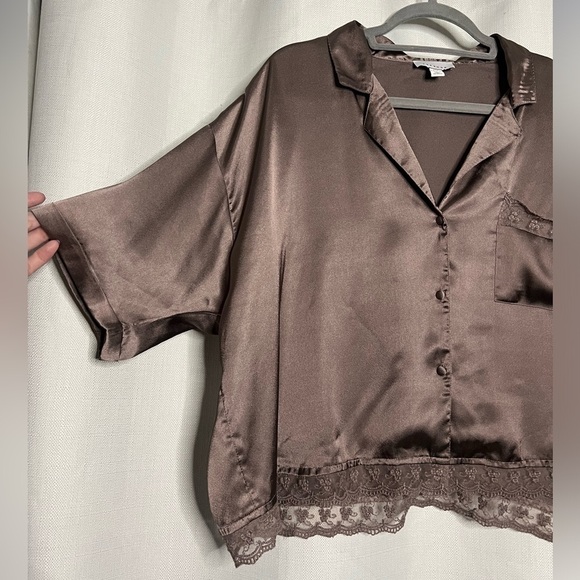 Topshop Purplish Grey Satin Lace Pajama Top Medium - Picture 5 of 8